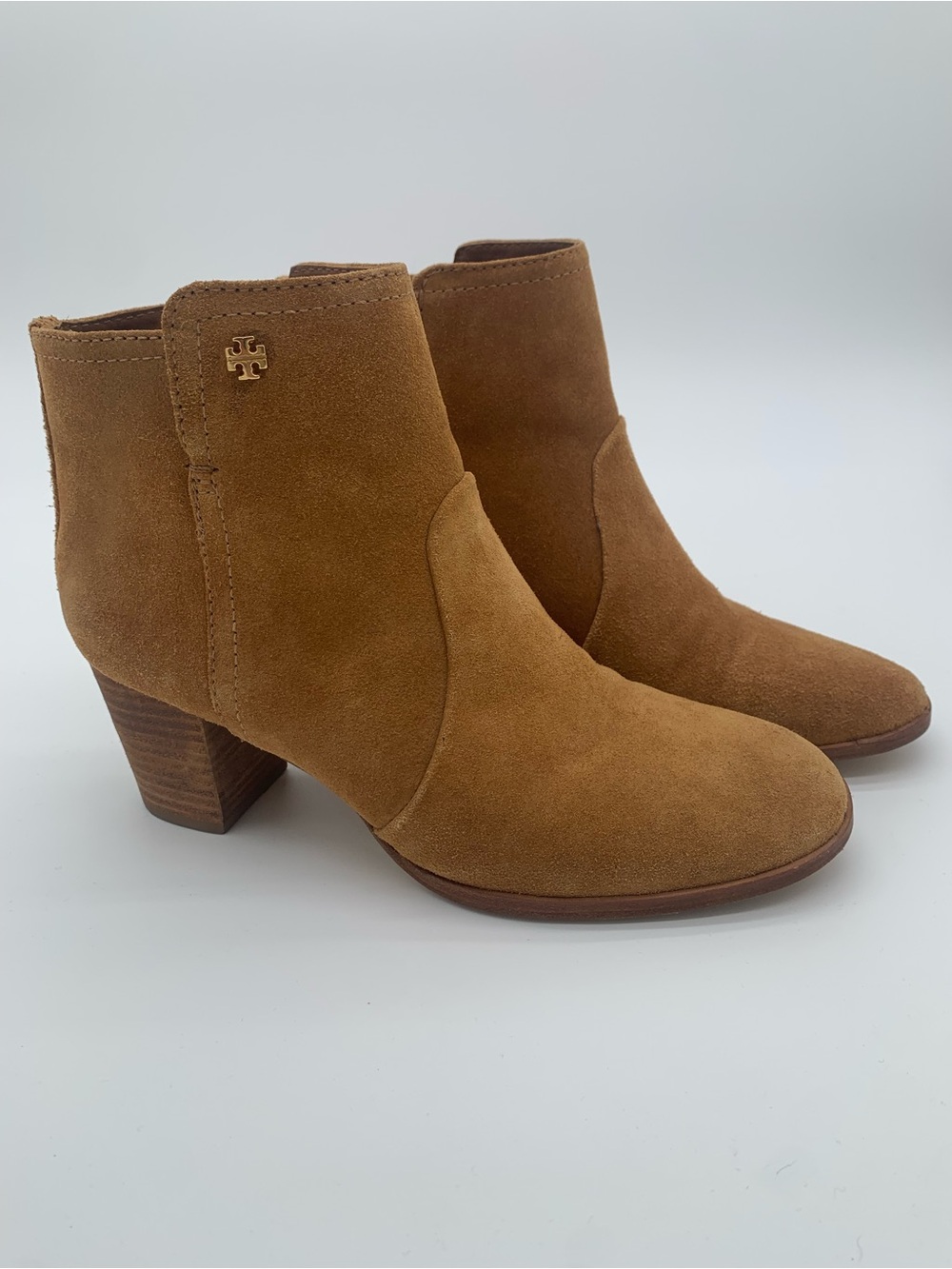 Tory Burch Chestnut Suede Ankle Booties with Block Heel